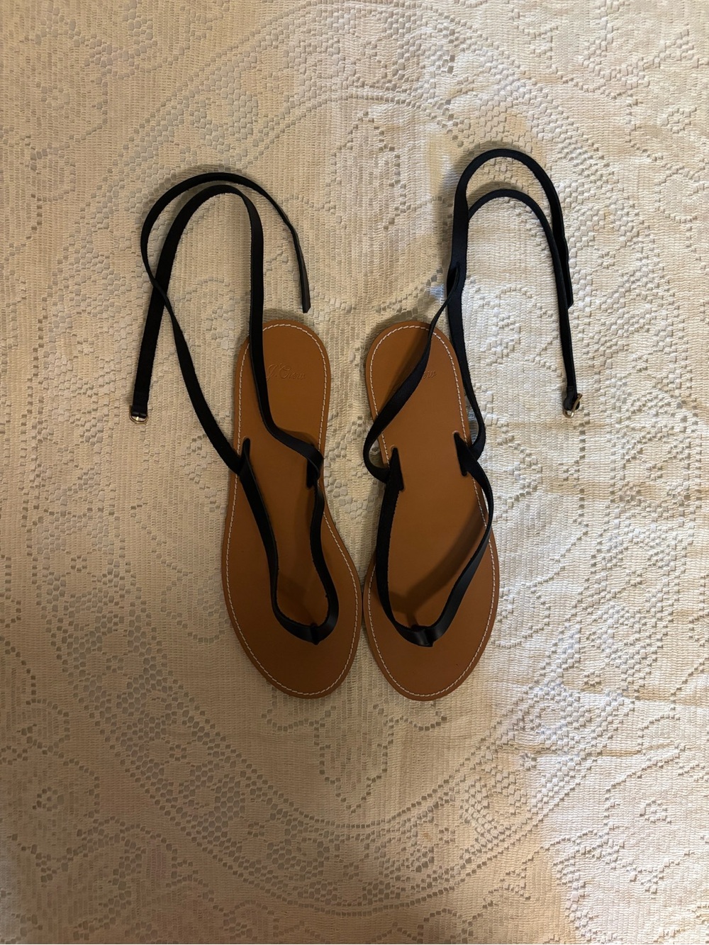 J. Crew Black Strappy Lace-Up Sandals with Brown Footbed Size 10.5 BRAND NEW